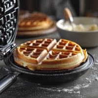 Une waffle chaude sur un plateau.