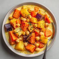 A bowl of food with carrots, beans, and other vegetables.