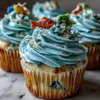 Gourmandises zodiacales : délicieux cupcakes vanille ornés de poissons en fondant coloré, parfaits pour fêter les Poissons.