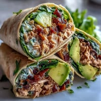 Délicieux wraps à base de thon et avocat frais, enveloppés dans des tortillas de blé complet, parfaits pour un repas sain et rapide.