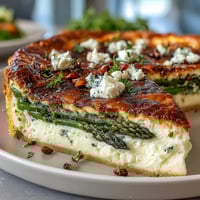 Tarte printanière aux asperges et à la pâte feuilletée, dorée et croustillante, garnie de pointes d'asperges tendres et de fromage fondant.