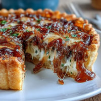 Délicieuse tarte à l'oignon française facile, garnie de fromage Gruyère fondant et de pâte feuilletée.